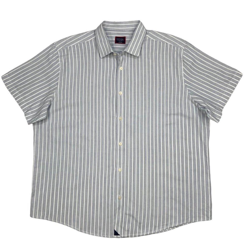 UnTuckit Rutherford Shirt 2XL XXL Gray Striped Short Sleeve Cotton Button Front